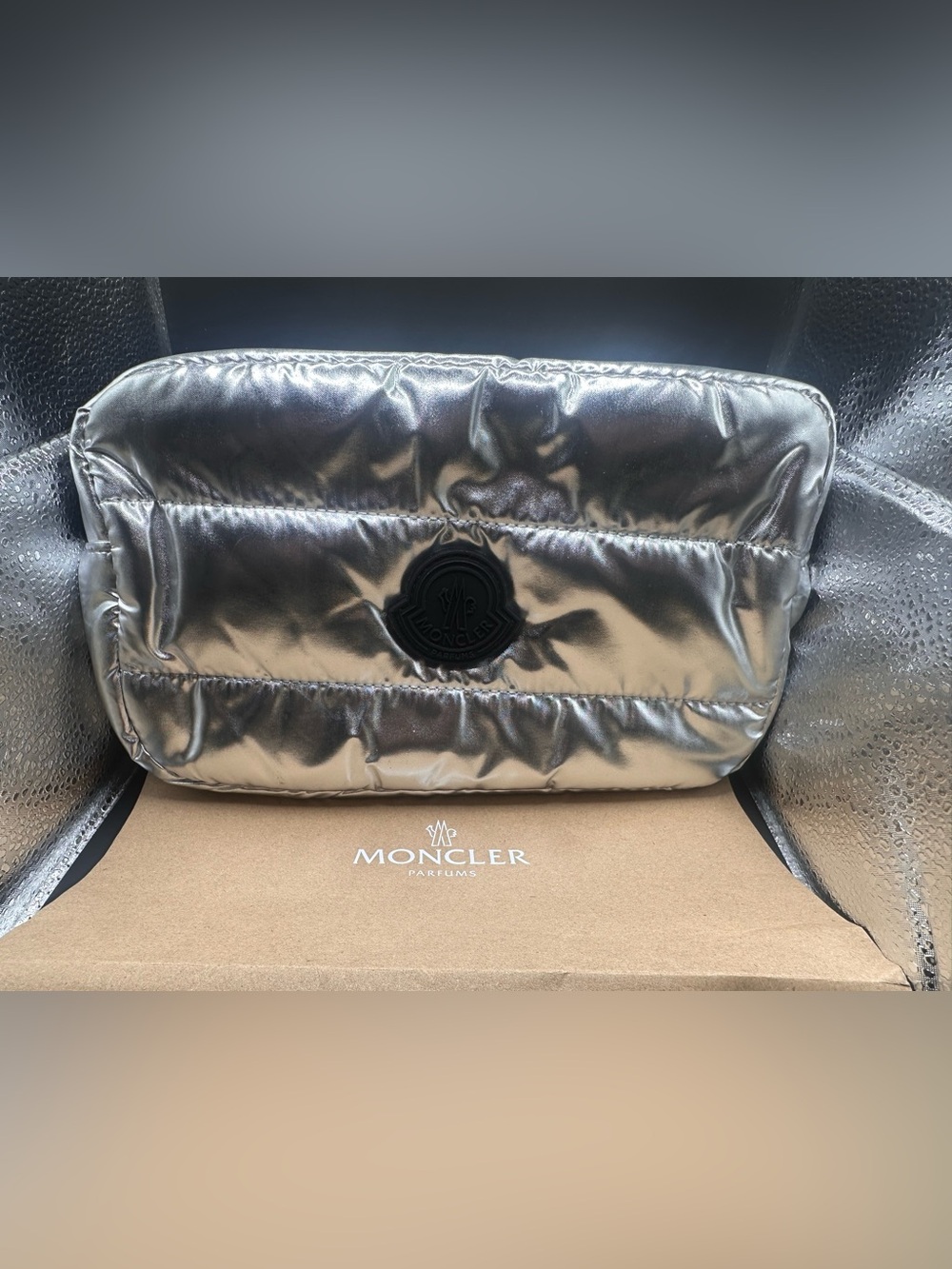 Silver Metallic Quilted Wristlet Clutch